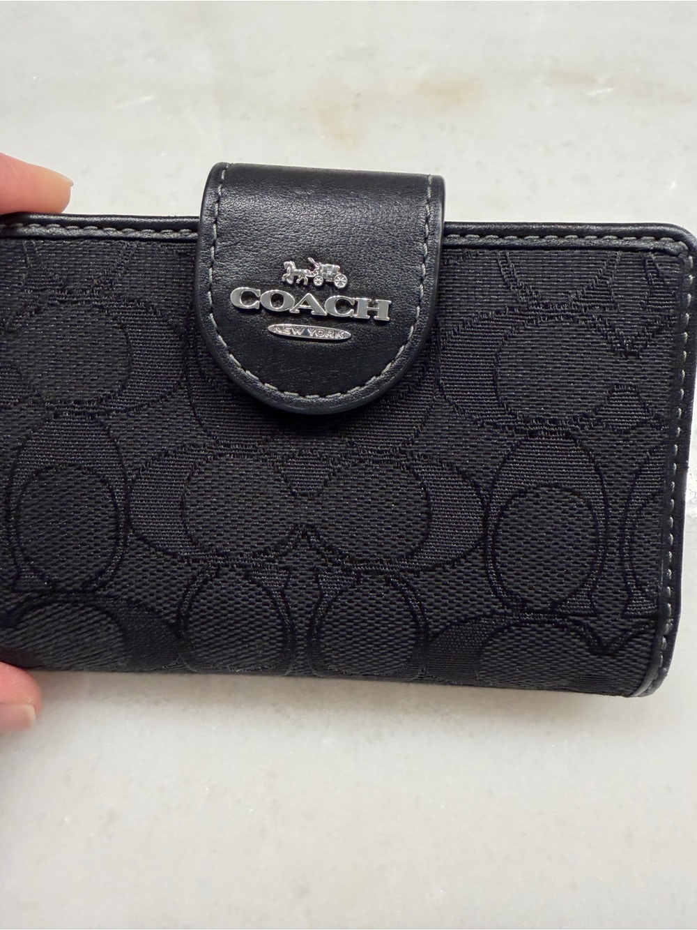 Coach Black Signature Compact Snap Wallet